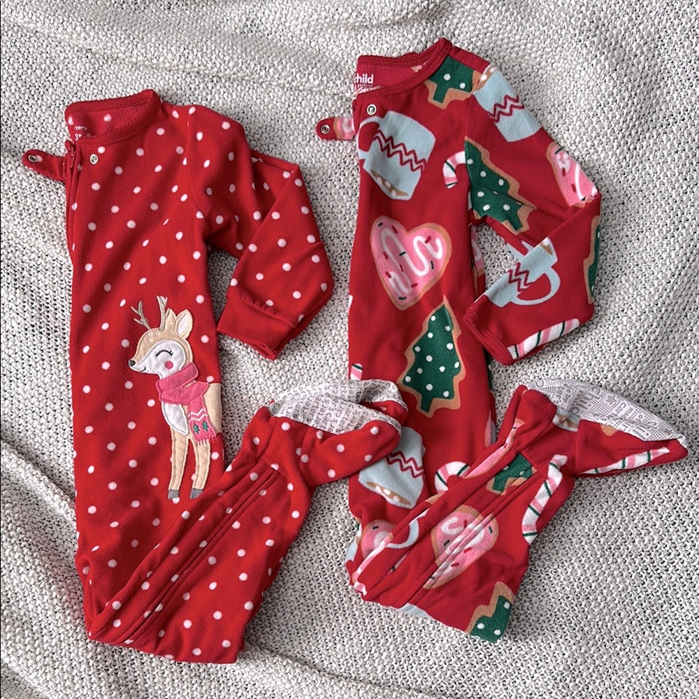 Set of 3T toddler fleece footed holiday Christmas pajamas